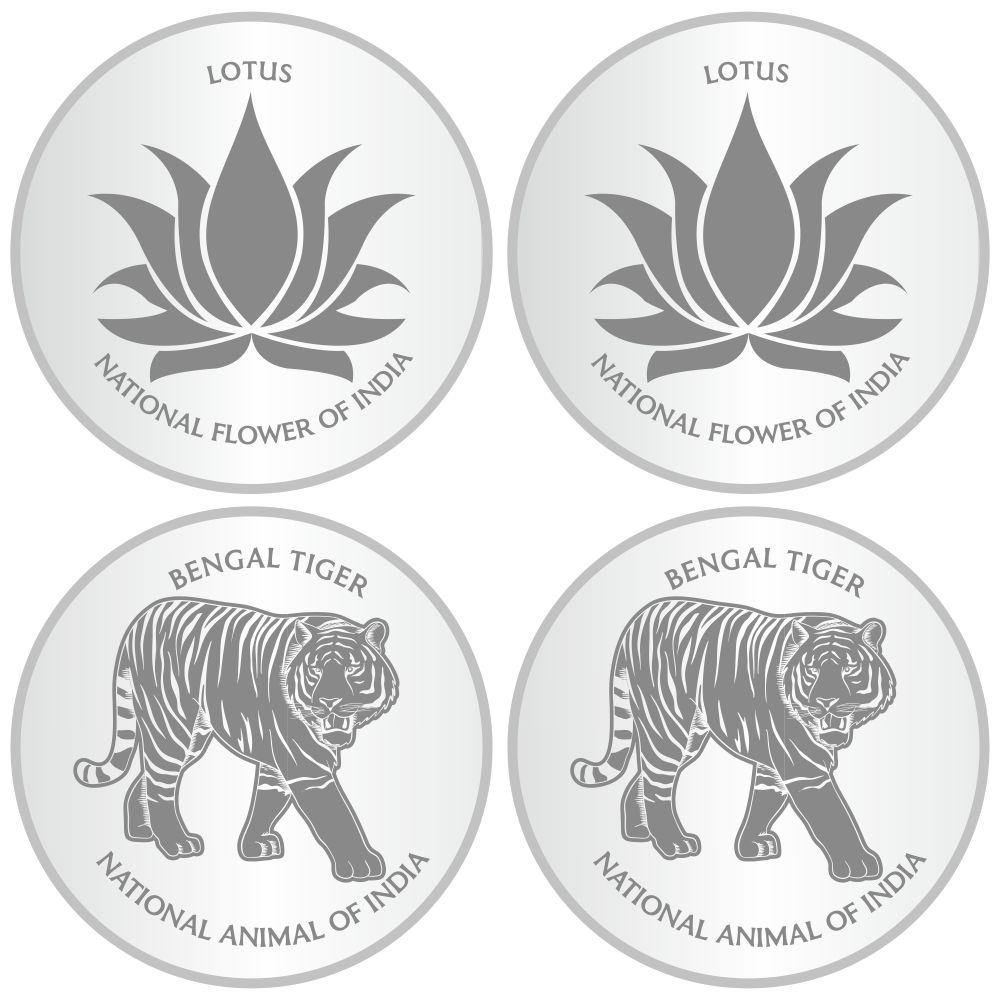 Sikkawala 999 Silver National Symbol Set Of  4 In 100 Gm  Coin-Sk4Scf25-6