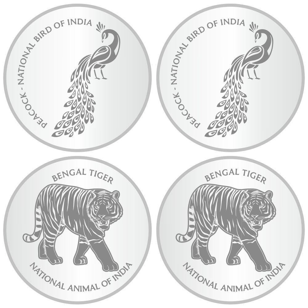 Sikkawala 999 Silver National Symbol Set Of  4 In 100 Gm  Coin-Sk4Scf25-7