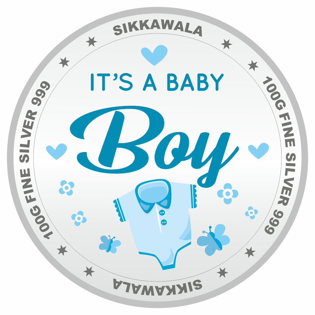 Sikkawala BIS Hallmarked Personalised Baby Boy  999 Silver Coin 100 gm - SKNBBCPCUSP-100