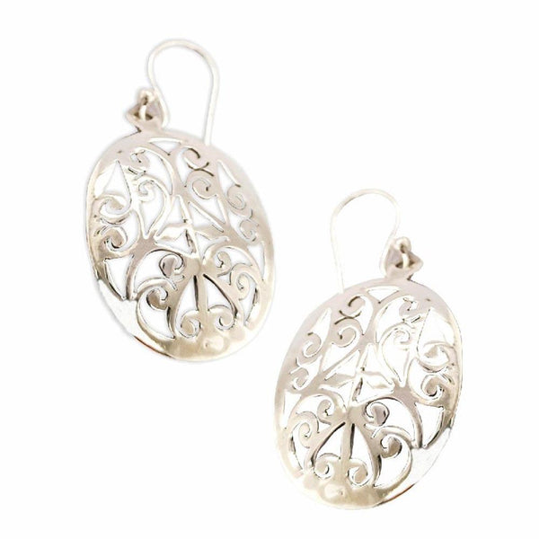 Sikkawala 925 Sterling Silver Oxidised Silver Oval Dangle Earring For Women 3000301-1