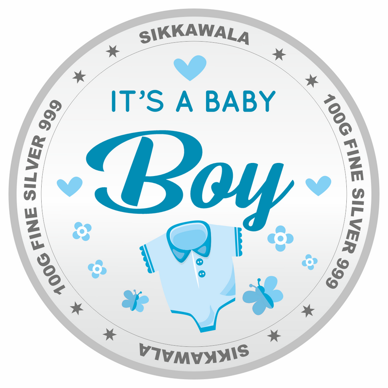 Sikkawala BIS Hallmarked Personalised Baby Boy  999 Silver Coin 100 gm - SKNBBCPCUSP-100