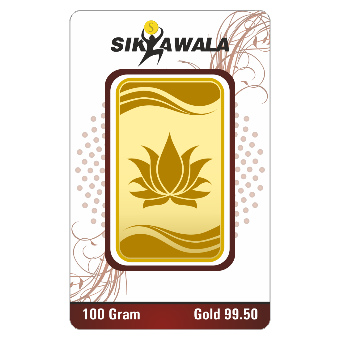 Sikkawala Lotus  24 kt 99.5 Gold Coin 100 gm-SK100GB