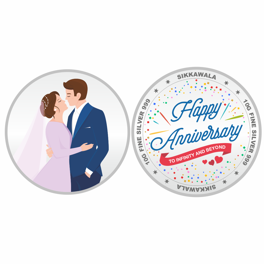 Sikkawala BIS Hallmarked  Personalised Anniversary 999 Silver Coin 10 gm -SKAVCPCUS-10