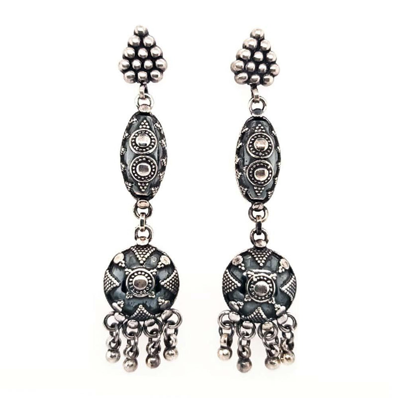 Sikkawala 925 Sterling Silver Oxidised Silver Heavy Dangle Earring For Women 3000321-1