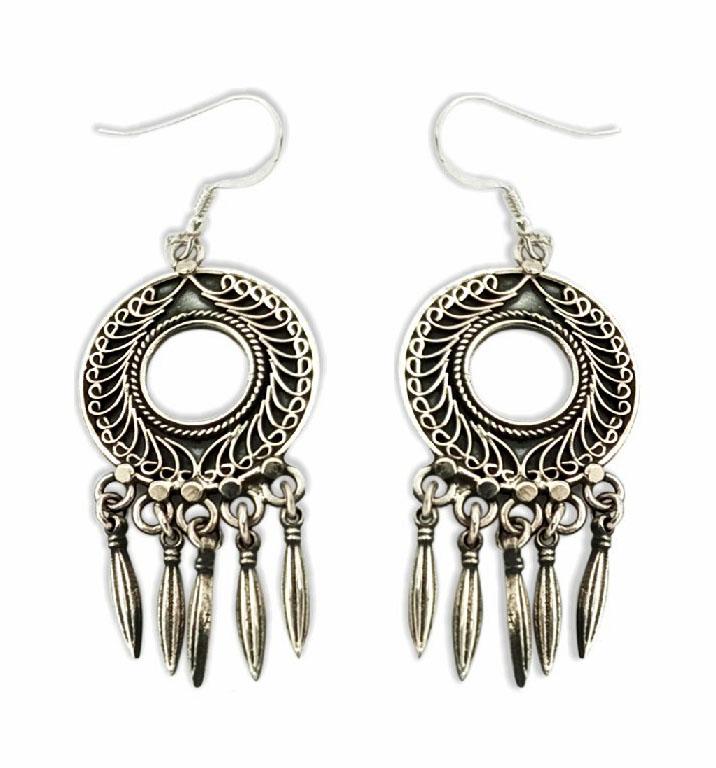 Sikkawala 925 Sterling Silver Oxidised Silver Round Drops & Danglers For Women 3000328-1