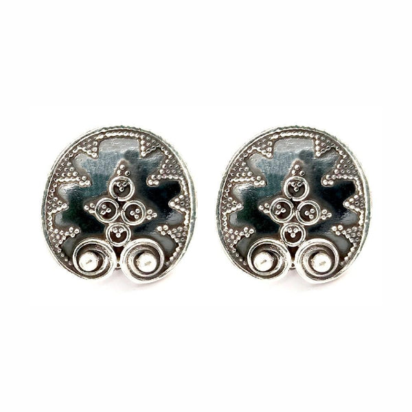 Sikkawala 925 Sterling Silver Oxidised Silver Leaf Plug Earring For Women 3000332-1