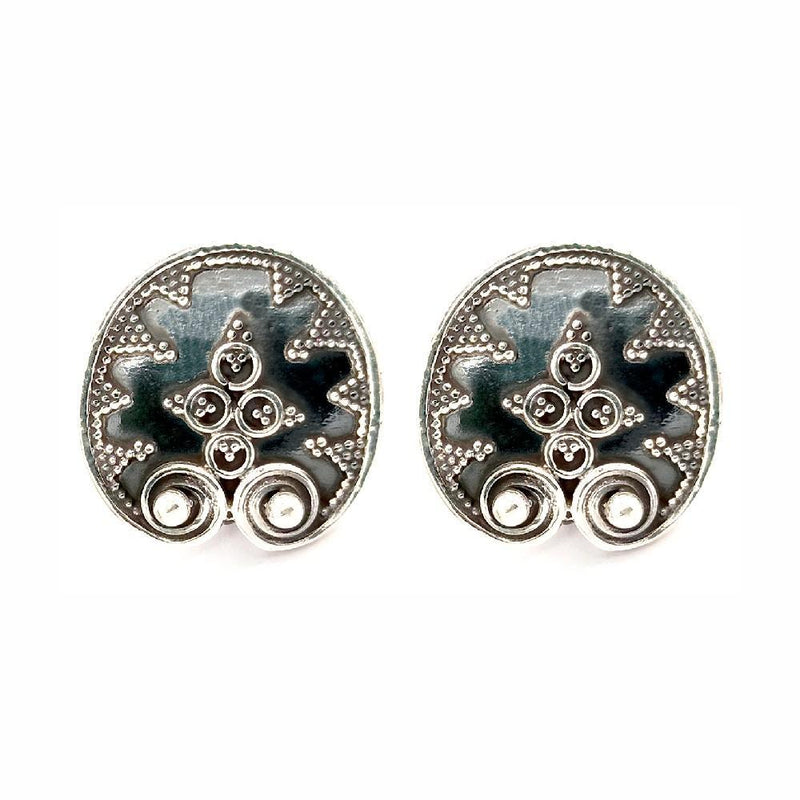 Sikkawala 925 Sterling Silver Oxidised Silver Leaf Plug Earring For Women 3000332-1