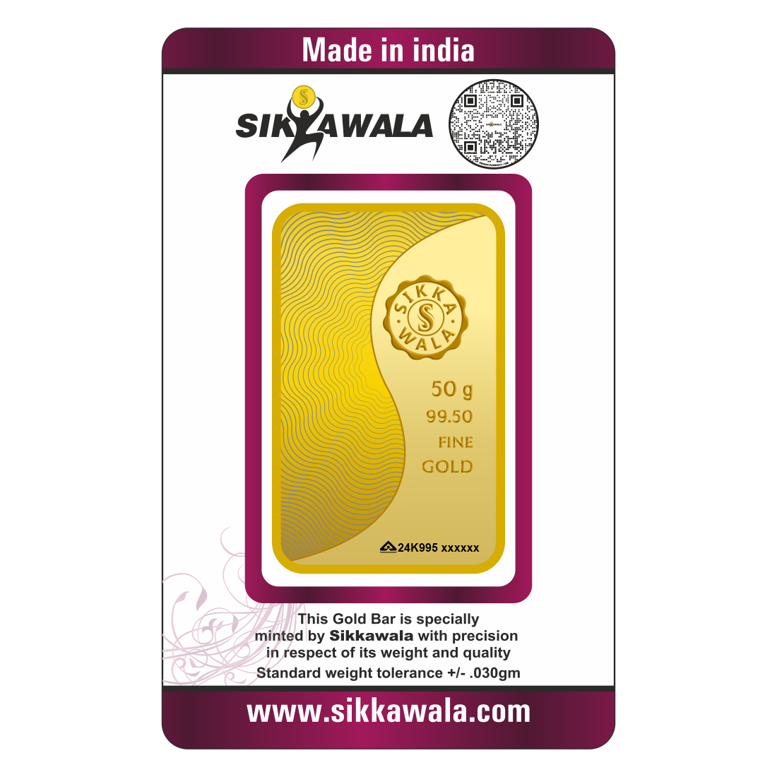 Sikkawala Lotus  24 kt 99.5 Gold Coin 50 gm-SK50GB