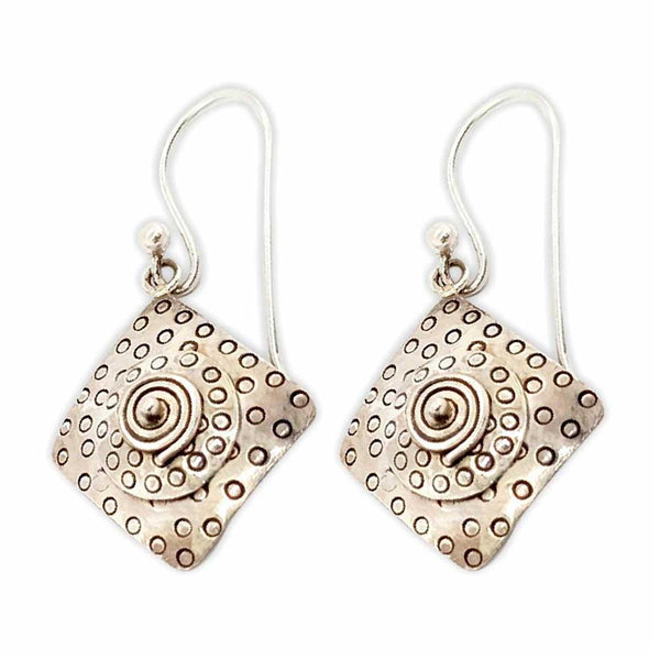 Sikkawala 925 Sterling Silver Oxidised Silver Square Dangle Earring For Women 3000340-1