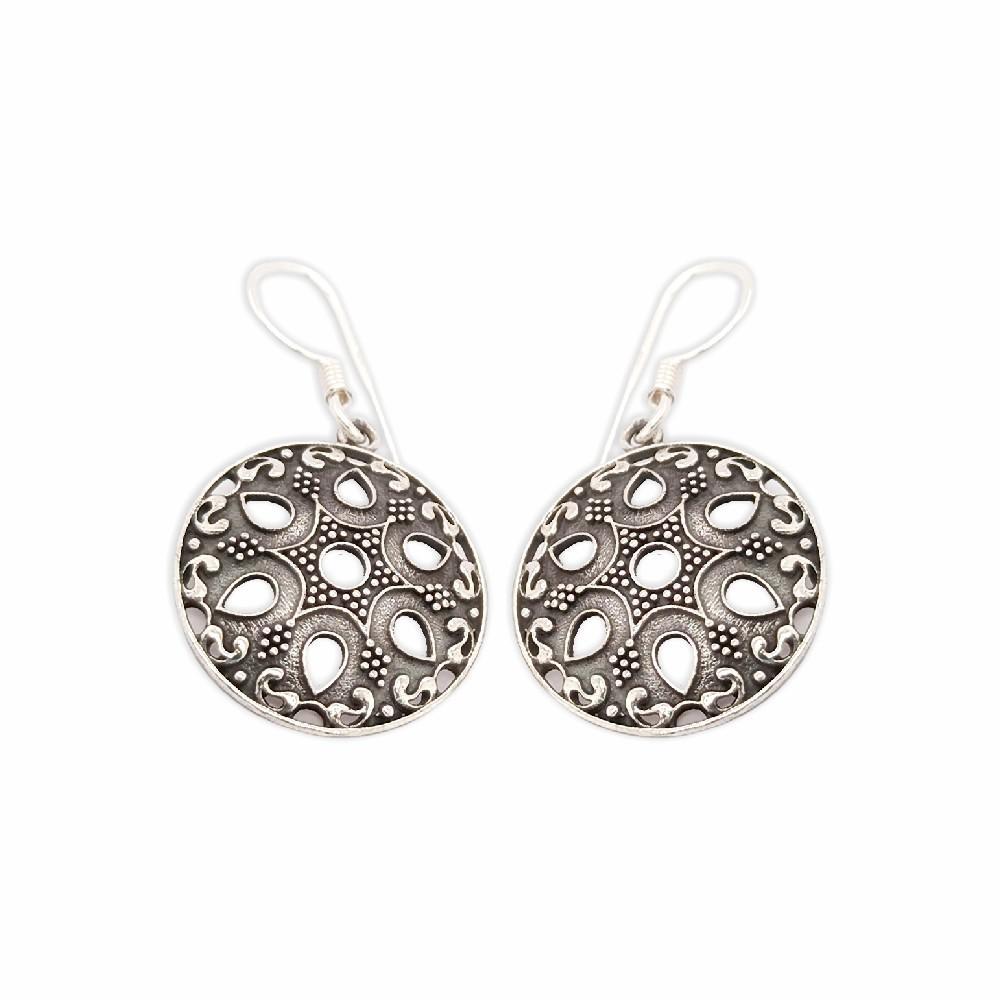 Sikkawala 925 Sterling Silver Oxidised Silver Round Dangle Earring For Women 3000342-1