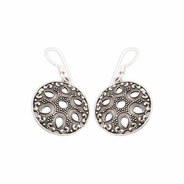 Sikkawala 925 Sterling Silver Oxidised Silver Round Dangle Earring For Women 3000342-1