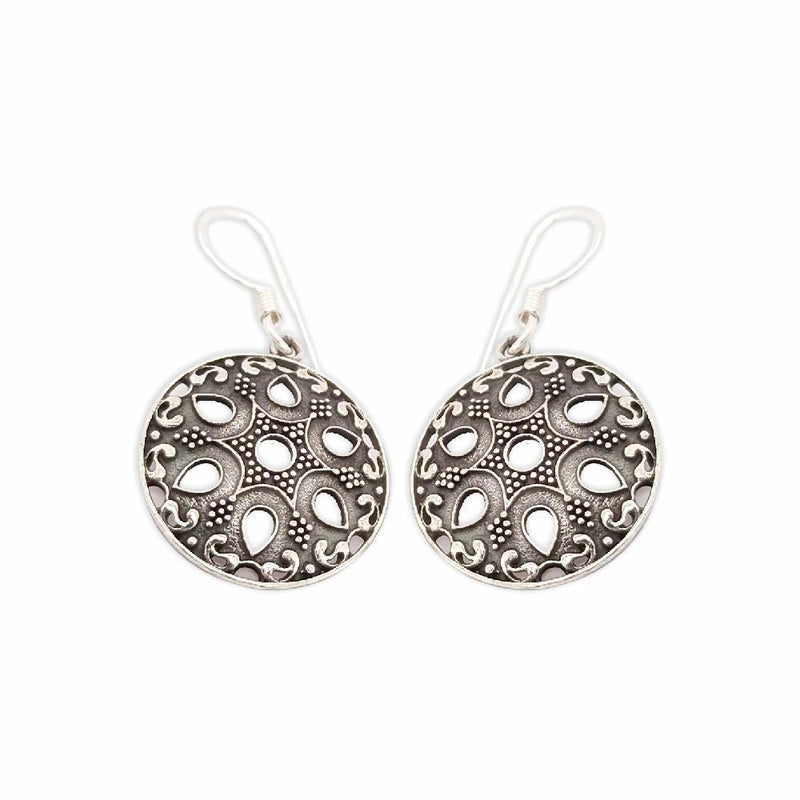 Sikkawala 925 Sterling Silver Oxidised Silver Round Dangle Earring For Women 3000342-1