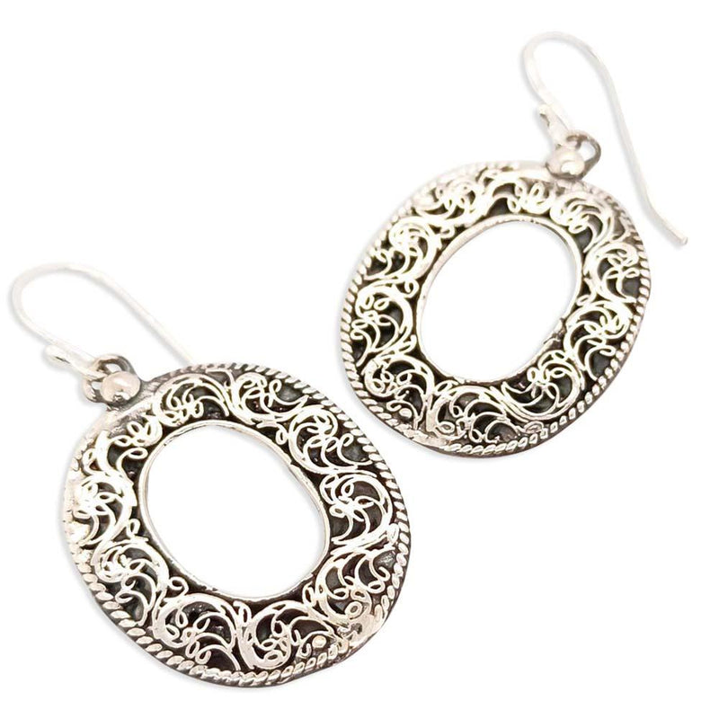 Sikkawala 925 Sterling Silver Oxidised Silver Oval Dangle Earring For Women 3000343-1