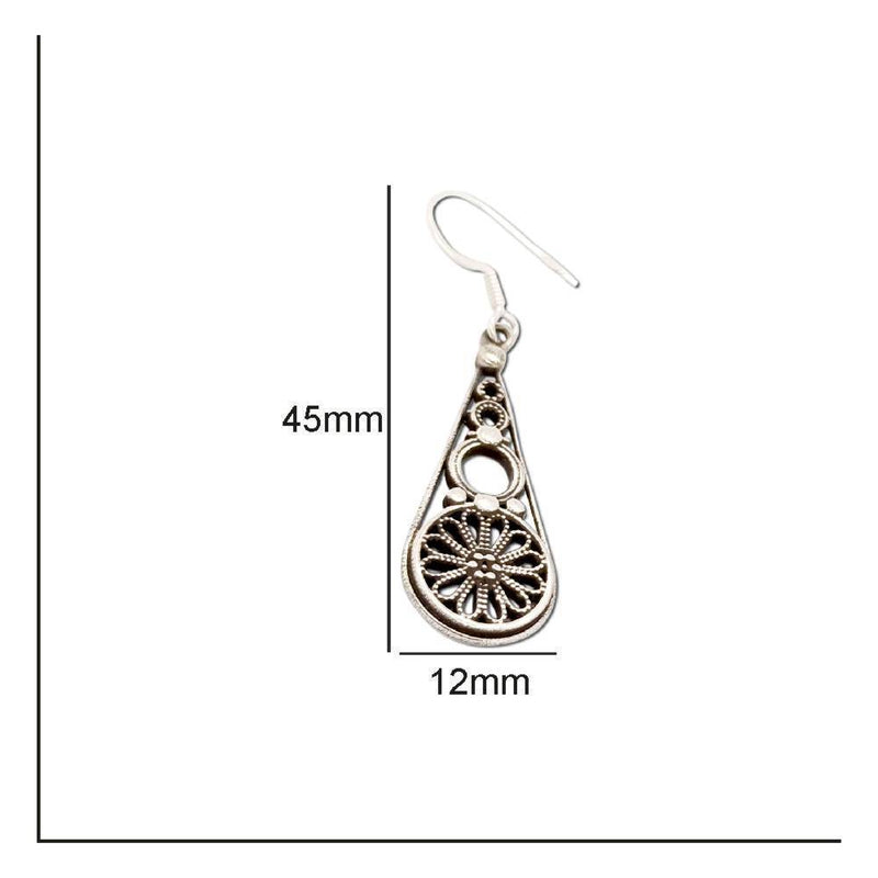 Sikkawala 925 Sterling Silver Oxidised Silver Teardrop Dangle Earring For Women 3000349-2