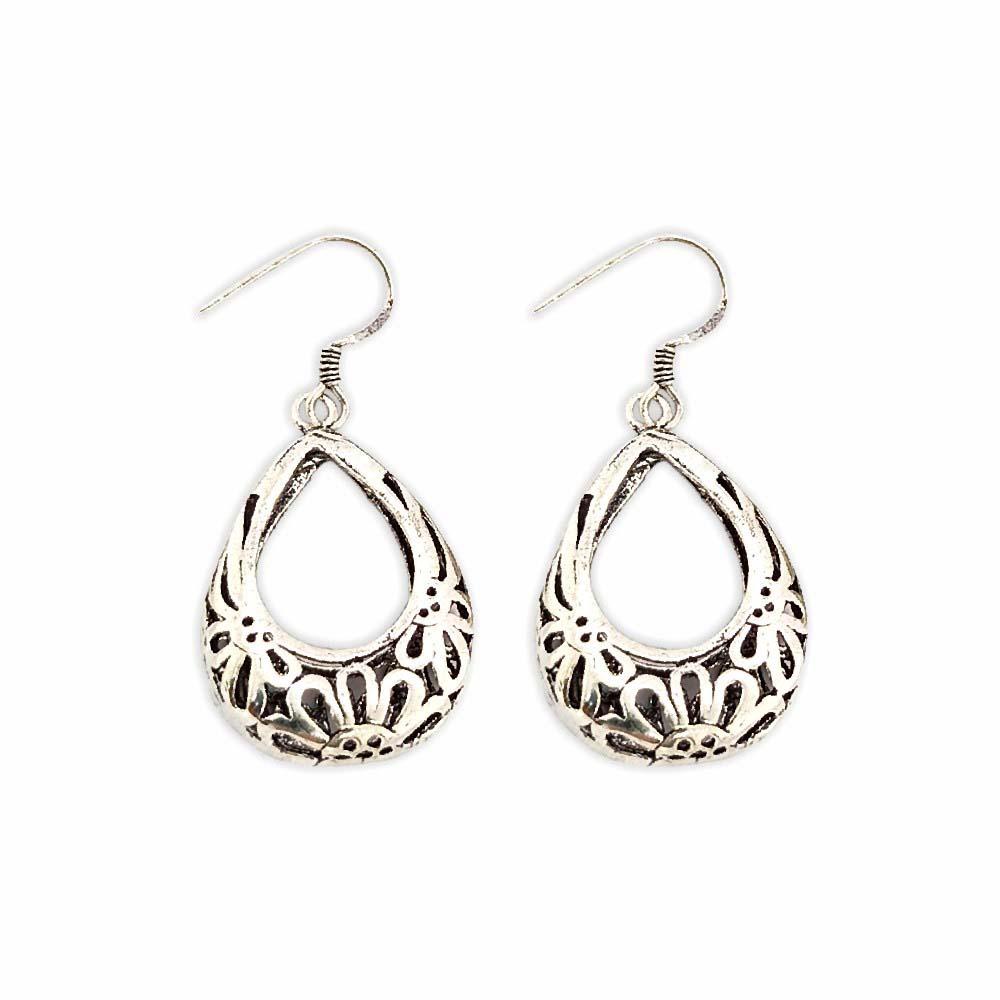 Sikkawala 925 Sterling Silver Oxidised Silver Teardrop Dangle Earring For Women 3000350-1