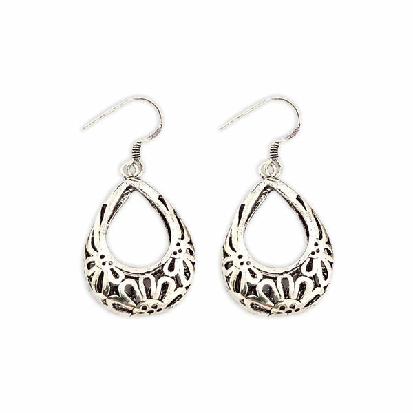 Sikkawala 925 Sterling Silver Oxidised Silver Teardrop Dangle Earring For Women 3000350-1