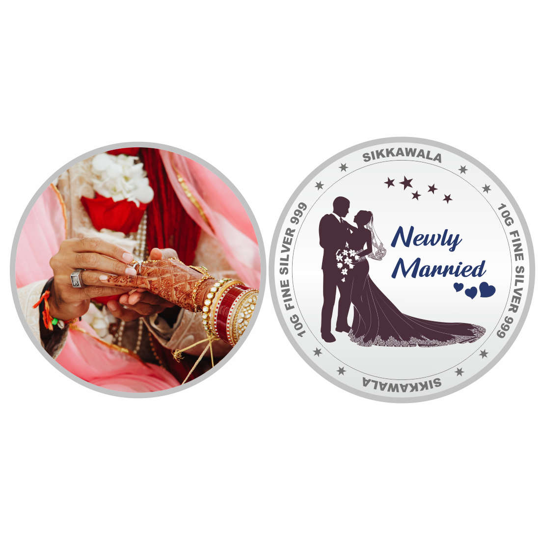 Sikkawala BIS Hallmarked Personalised Newly Married 999 Silver Coin 10 gm - SKNMCPCUS-10