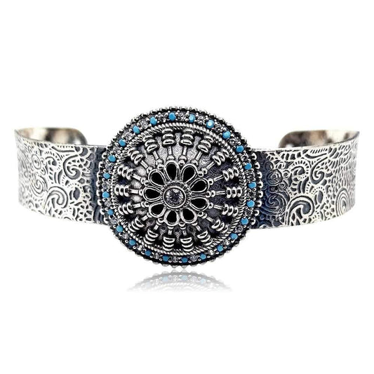 Sikkawala 925 Sterling Silver Oxidised Silver Tribal Inspired Kada For Women 3000037-1