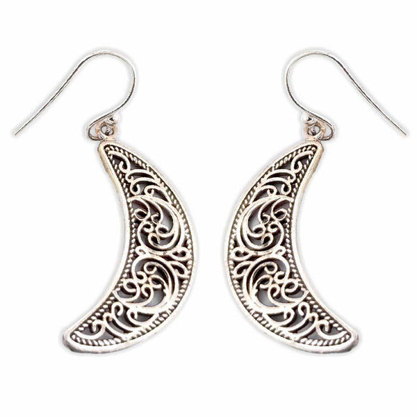 Sikkawala 925 Sterling Silver Oxidised Silver Moon Dangle Earring For Women 3000376-1