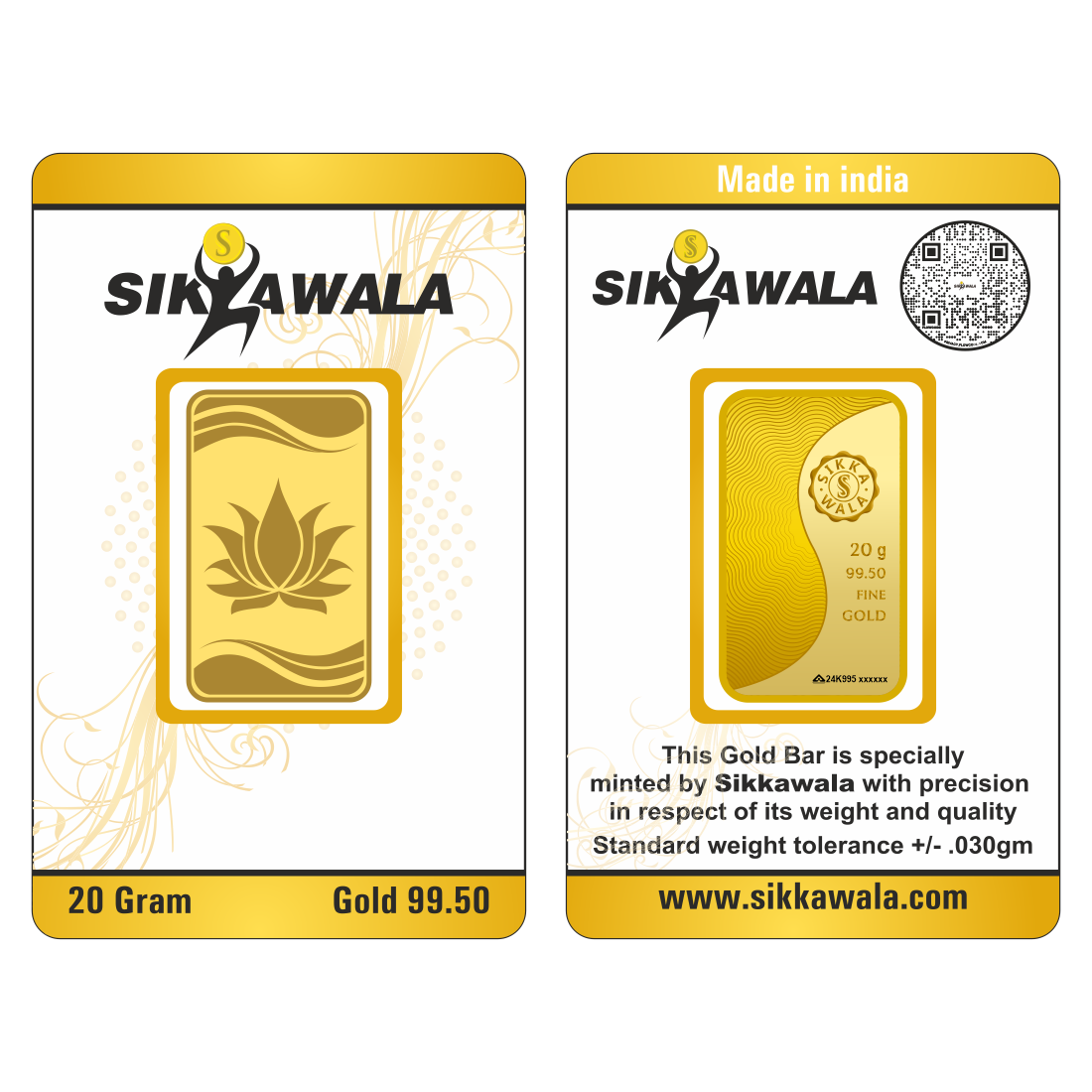 Sikkawala Lotus  24 kt 99.5 Gold Coin 20 gm-SK20GB