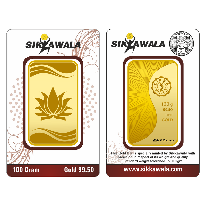 Sikkawala Lotus  24 kt 99.5 Gold Coin 100 gm-SK100GB