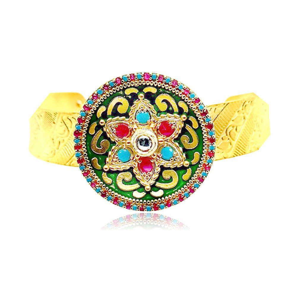 Sikkawala 925 Sterling Silver Gold Plated Silver Traditional Bangle Set Kada For Women 3000040-1