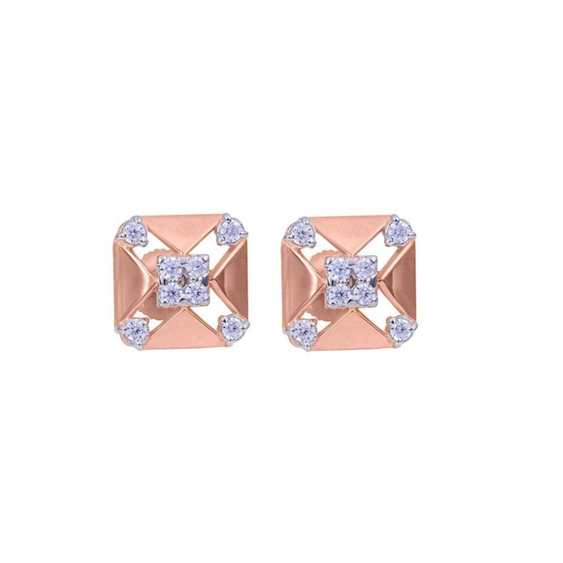 Sikkawala 925 Sterling Silver Rose Gold Plated Silver Square Huggie Studs For Women 3000459-1