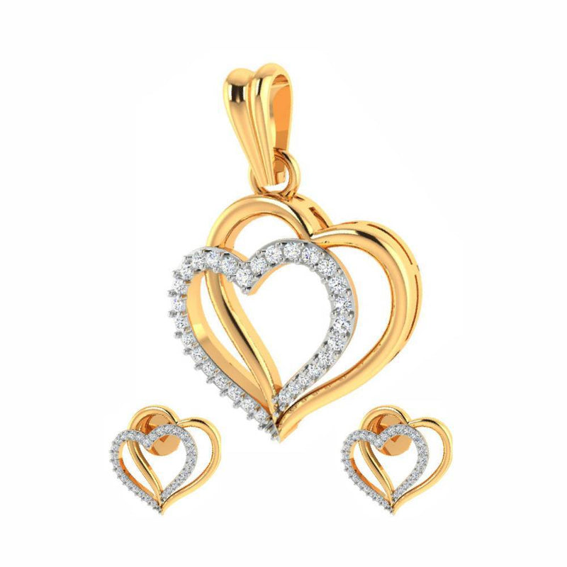 Sikkawala 925 Sterling Silver Gold Plated Silver  Heart Design Pendant Set For Girls 3000492-1