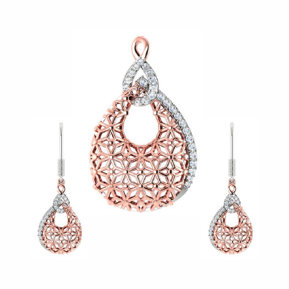 Sikkawala 925 Sterling Silver Rose Gold Plated Silver  Teardrop Design Pendant Set For Girls 3000493-1