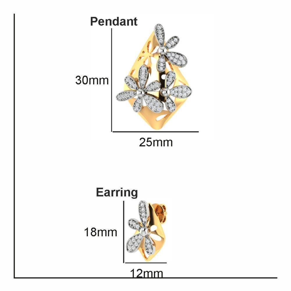 Sikkawala 925 Sterling Silver Gold Plated Silver  Floral Design Pendant Set For Girls 3000496-2