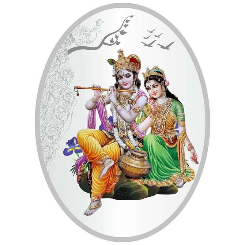 Sikkawala BIS Hallmarked Radha Krishna Peacock Color 999 Silver Coin 20 gm - SKOCRKPCC-20