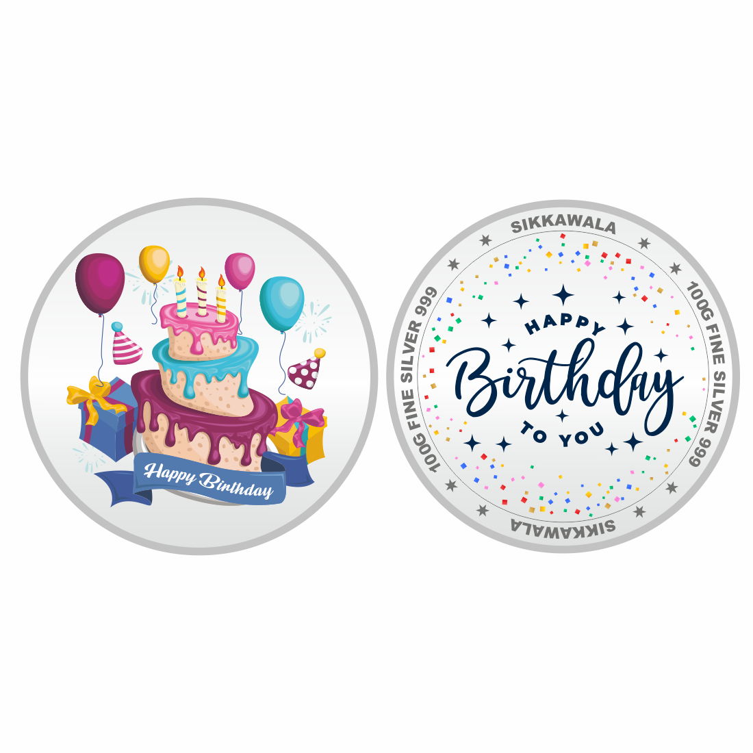 Sikkawala BIS Hallmarked Personalised Birthday 999 Silver Coin 100 gm -SKBDCPCUS-100