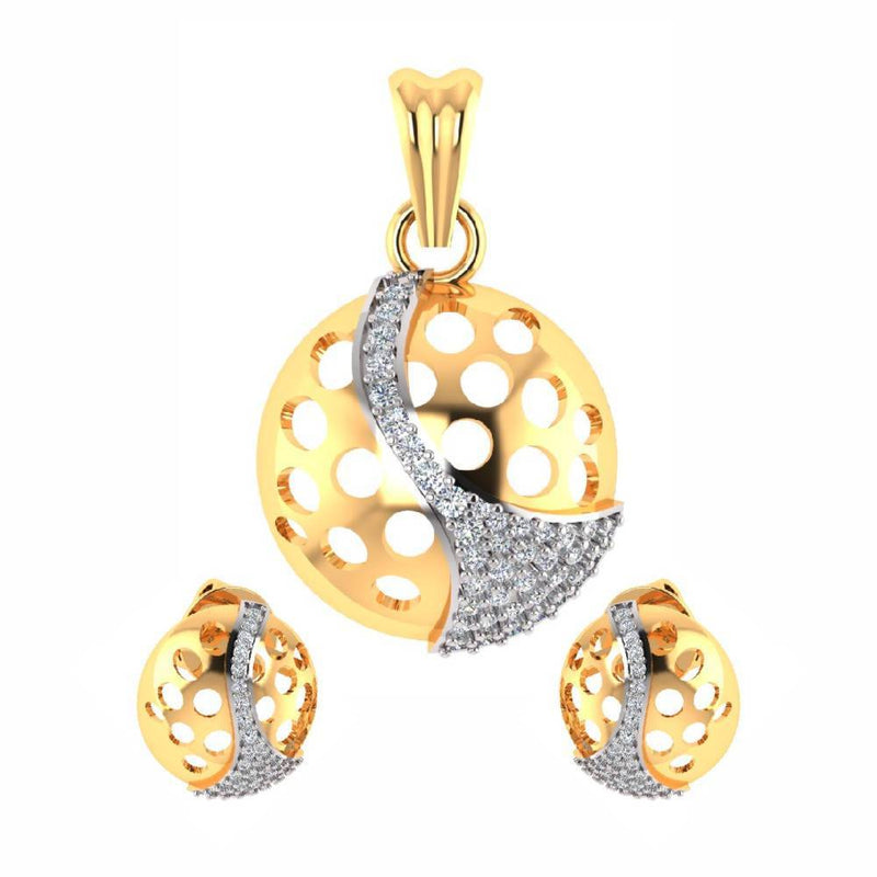 Sikkawala 925 Sterling Silver Gold Plated Silver  Round Design Pendant Set For Girls 3000500-1