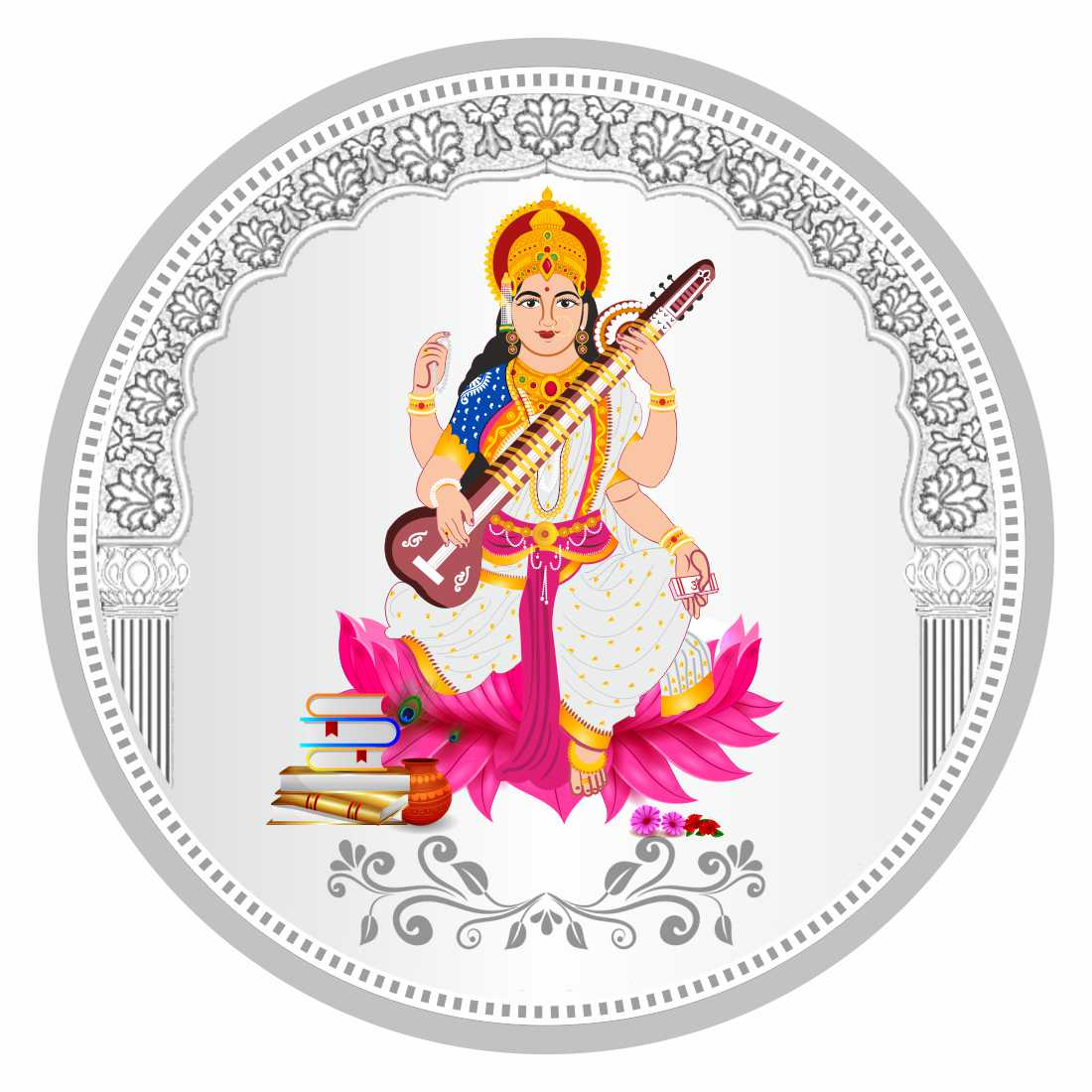 Sikkawala BIS Hallmarked Saraswati ji Color 999 Silver Coin 100 gm - SKRCSWCP-100