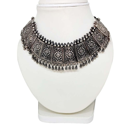 Sikkawala 925 Sterling Silver Oxidised Black Silver Tribal Choker For Women 3000597-1