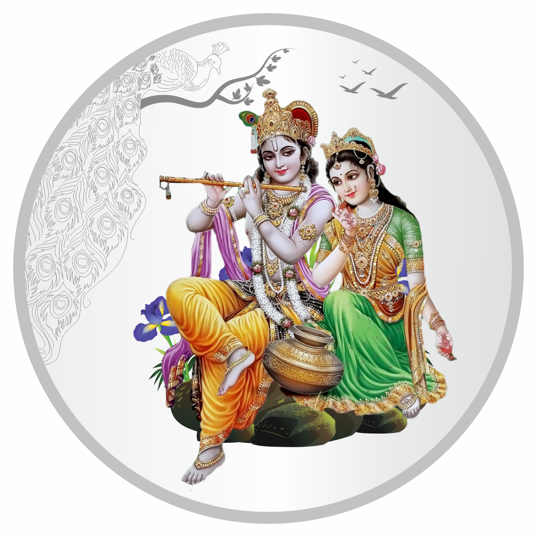 Sikkawala BIS Hallmarked Radha Krishna Peacock Color 999 Silver Coin 10 gm - SKRCRKPCP-10