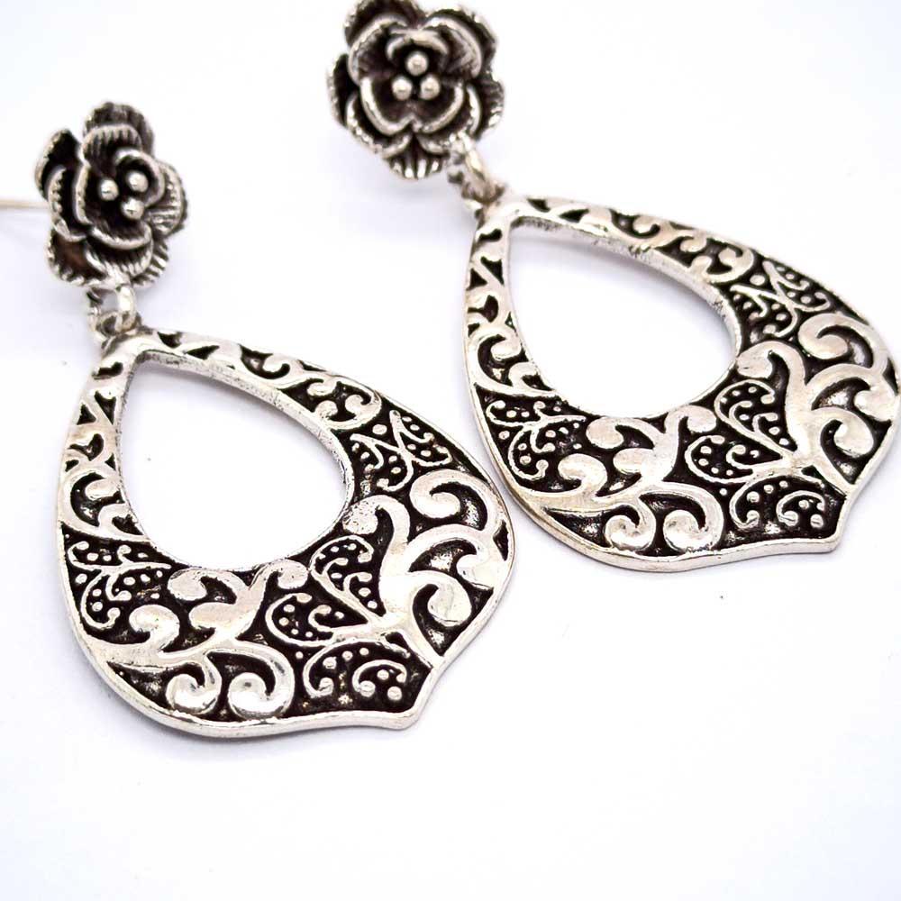 Sikkawala 925 Sterling Silver Oxidised Black Silver Floral Chandbali Jhumkis For Women 3000607-1