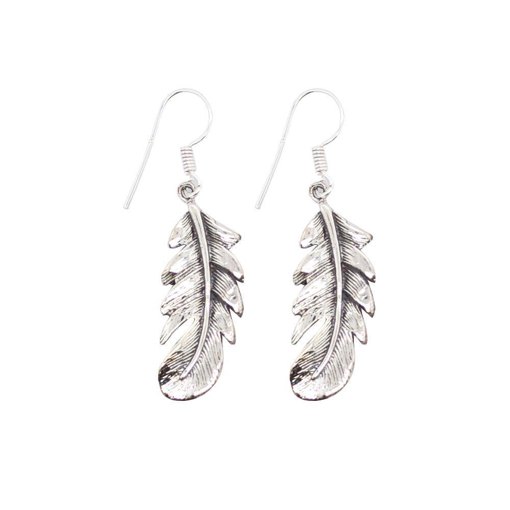 Sikkawala 925 Sterling Silver Oxidised Black Silver Feather Dangle Earring For Girls 3000614-1