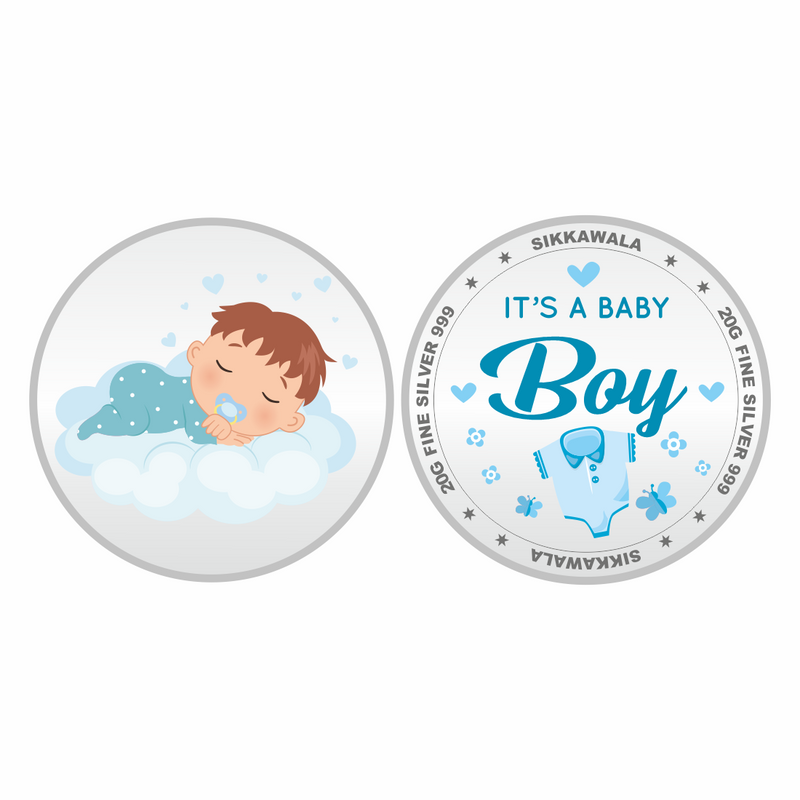Sikkawala BIS Hallmarked Personalised Baby Boy  999 Silver Coin 20 gm - SKNBBCPCUS-20