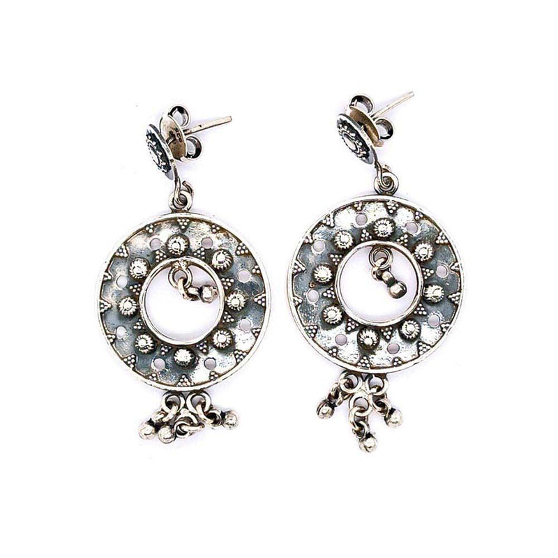 Sikkawala 925 Sterling Silver Oxidised Black Silver Round Dangle Earring For Girls 3000647-1