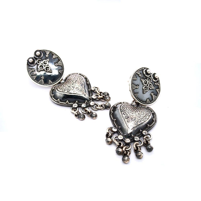 Sikkawala 925 Sterling Silver Oxidised Black Silver Heart Dangle Earring For Girls 3000648-1