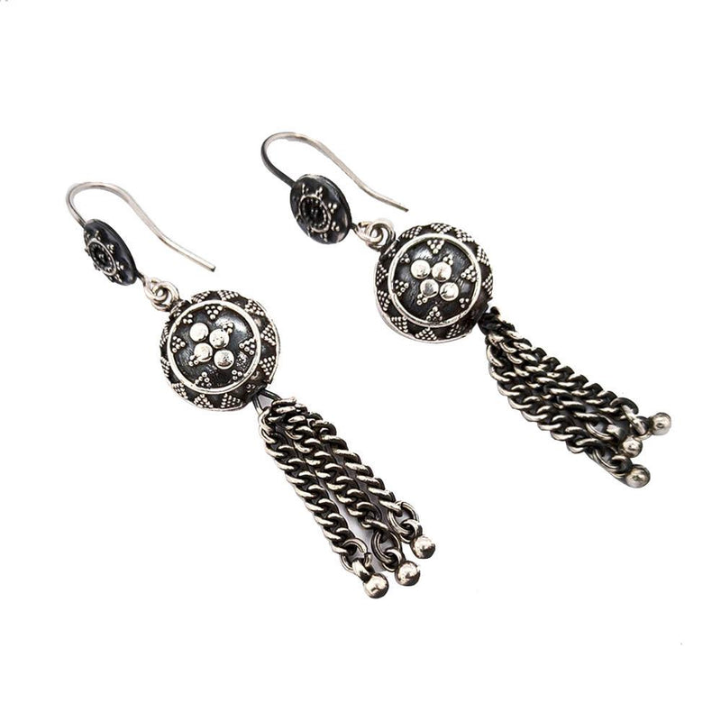 Sikkawala 925 Sterling Silver Oxidised Black Silver Round Dangle Earring For Girls 3000649-1