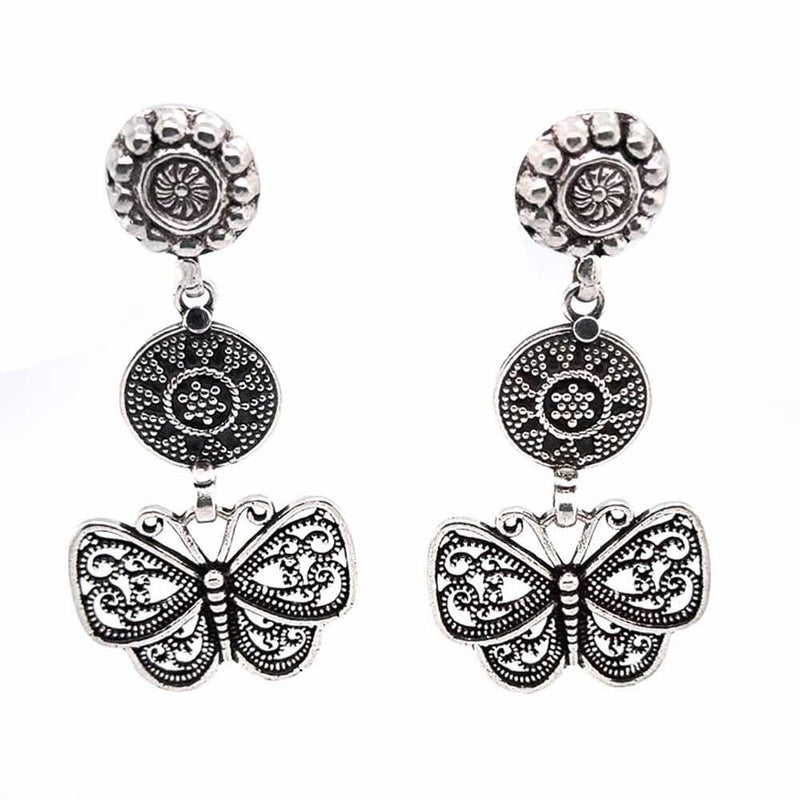 Sikkawala 925 Sterling Silver Oxidised Black Silver Butterfly Dangle Earring For Girls 3000650-1