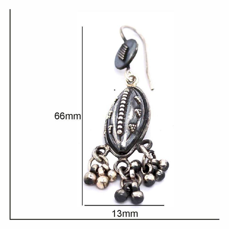 Sikkawala 925 Sterling Silver Oxidised Black Silver Oval Dangle Earring For Girls 3000651-2