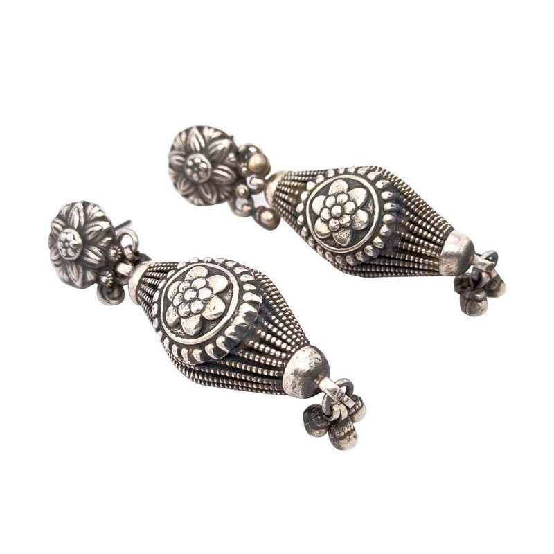 Sikkawala 925 Sterling Silver Oxidised Black Silver Dholki Dangle Earring For Women 3000653-1