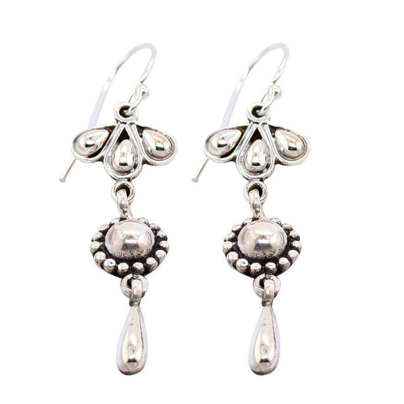 Sikkawala 925 Sterling Silver Oxidised Black Silver Floral Drop Earring For Girls 3000663-1