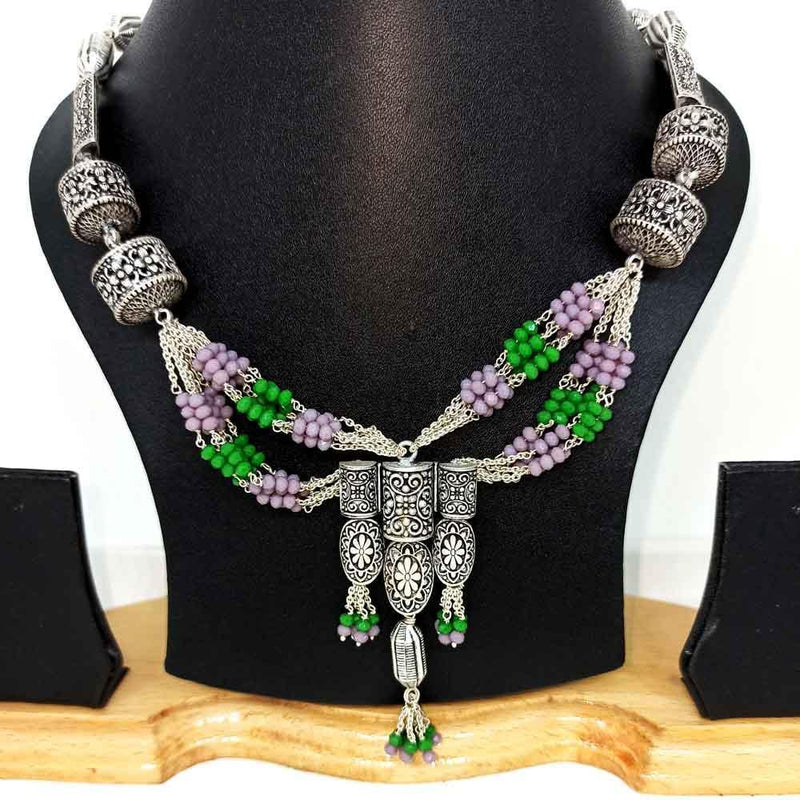 Sikkawala 925 Sterling Silver Oxidised Black Silver Afghani Necklace For Women 3000668-1