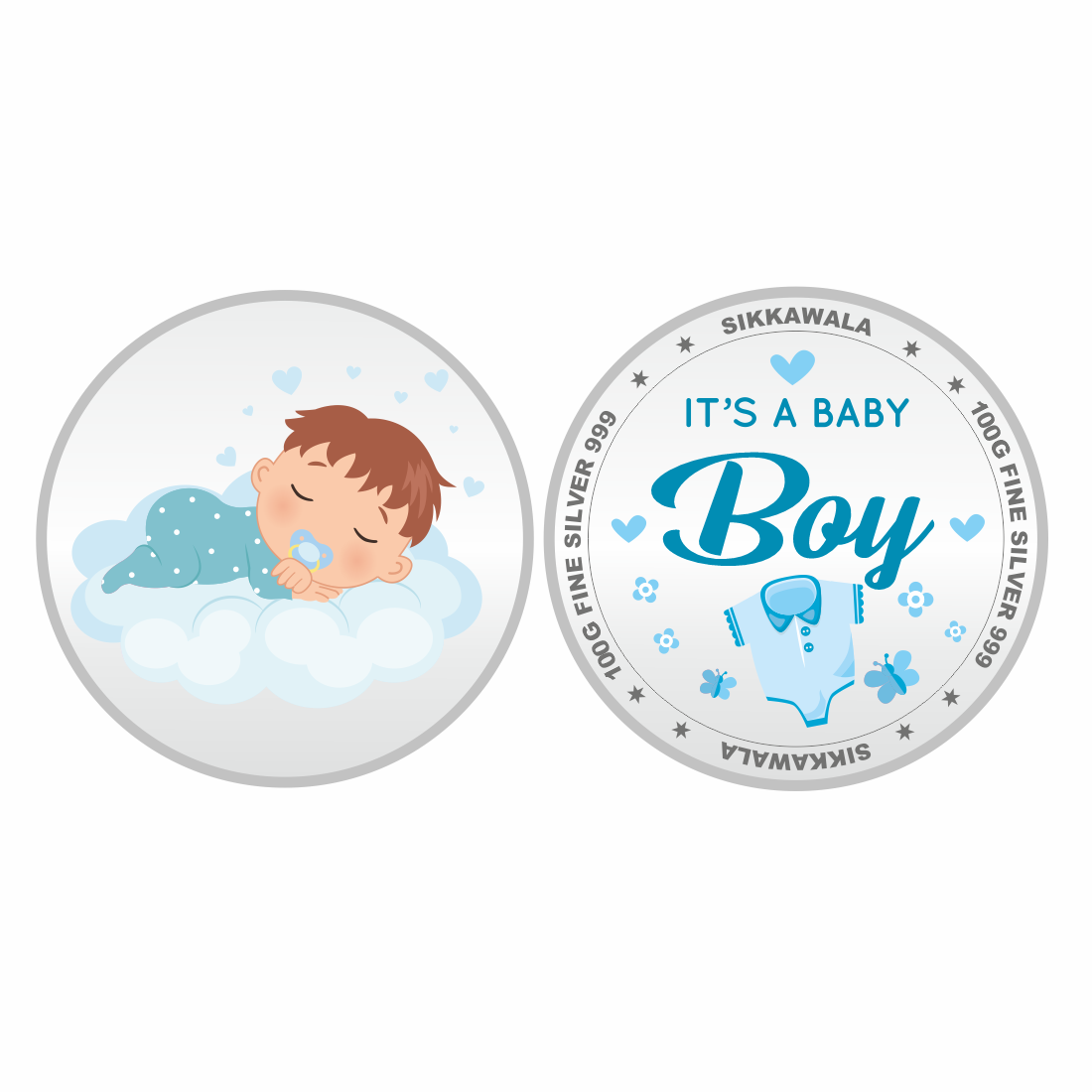 Sikkawala BIS Hallmarked Personalised Baby Boy  999 Silver Coin 100 gm - SKNBBCPCUSP-100