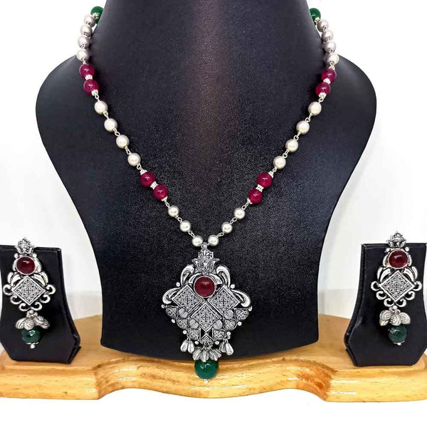 Sikkawala 925 Sterling Silver Oxidised Black Silver Handcrafted Necklace For Women 3000678-1