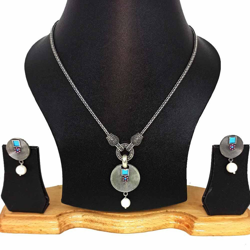 Sikkawala 925 Sterling Silver Oxidised Black Silver Turkish Necklace For Women 3000682-1